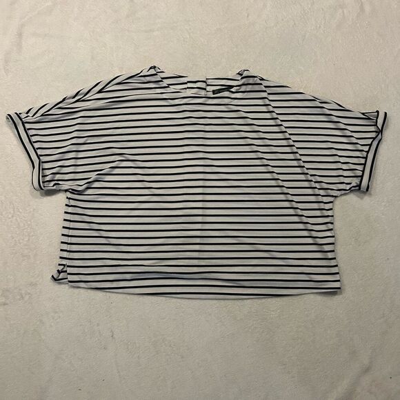ADRIANNA PAPELL short sleeve stripped crop top shirt size medium - Picture 1 of 6